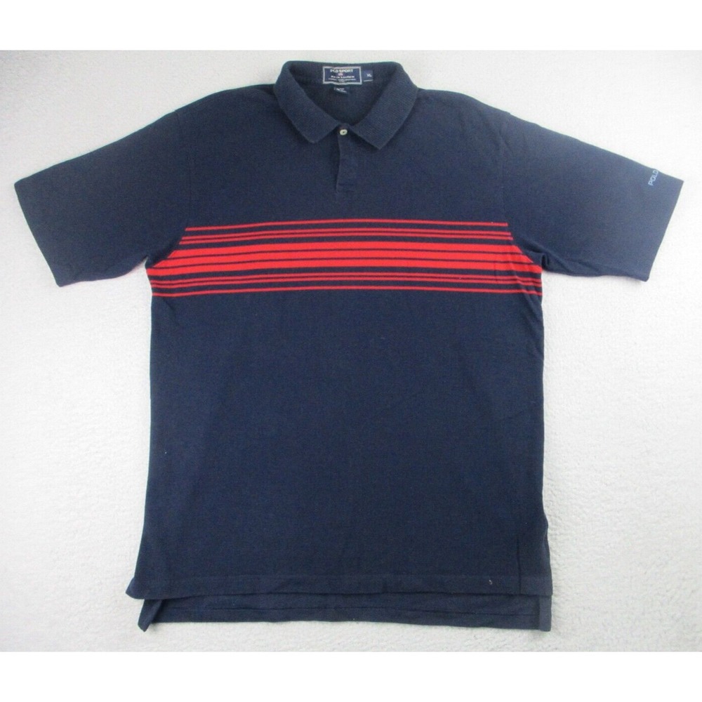 Polo Sport Ralph Lauren Shirt Mens XL Navy Blue Red Striped Short Sleeve Golf
